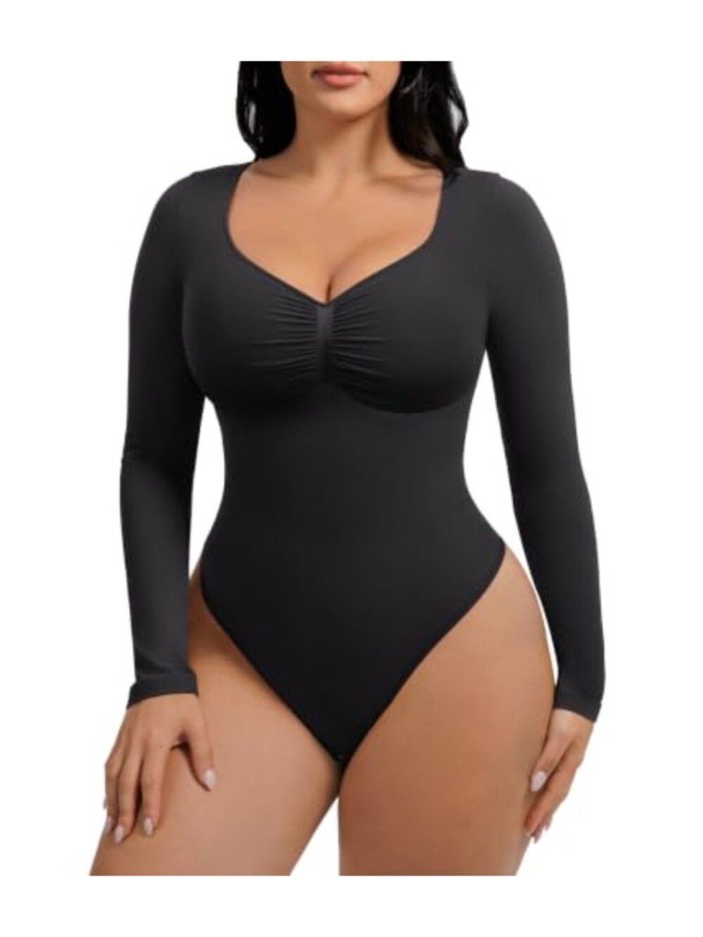 Long Sleeve Shapewear Bodysuit Tummy Control Thong Snap Closure Seamless
